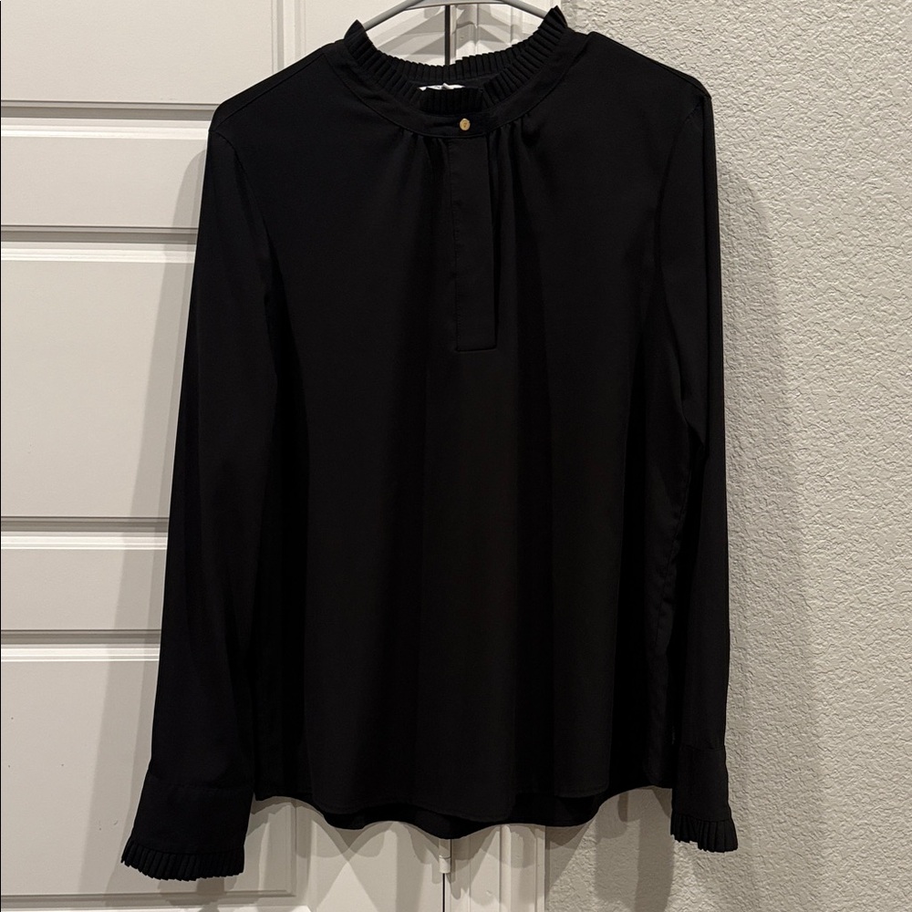 Calvin Klein Black Long-Sleeve Ruffle Mock-Neck Blouse